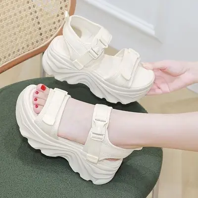 Women's Black Platform Sandals with Thick Sole
