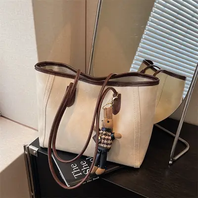 Cross-Border Women's Beige Leather Shoulder Bag 2026