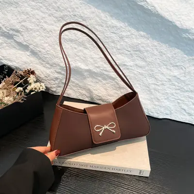 2025 Women's Brown Bow Shoulder Bag with Leather Strap