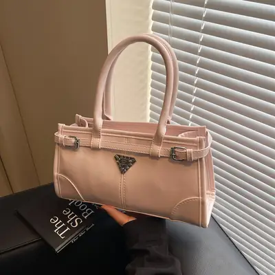 Women's Pink Leather Crossbody Bag with Heart Detail