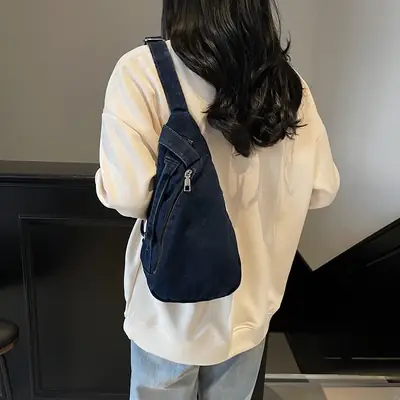Denim Crossbody Bag Women Winter Trendy Lightweight Chest Bag