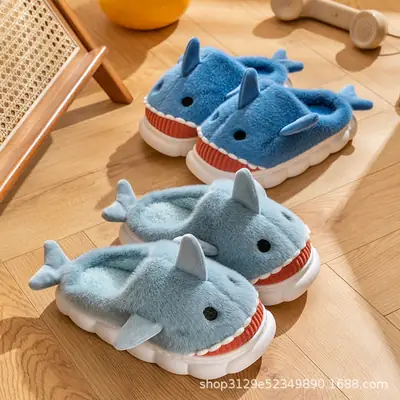 Cotton Slippers Women's Winter Cyber Celebrated Three-dimensional Shark Cartoon Cute fleece-lined Thickened Non-slip Silent Home Warm Cotton Shoes