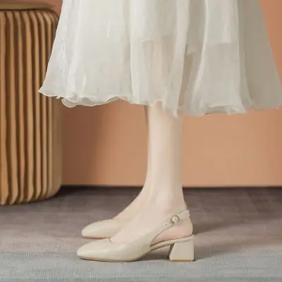 Women's Square Toe Mid Heel Mary Jane Sandals