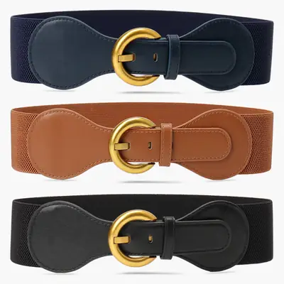 Women's Vintage Pin Buckle Elastic Waist Belt Brown