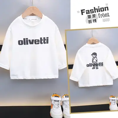 Boys Cotton Oliveetti Print Long Sleeve T-Shirt White 2025