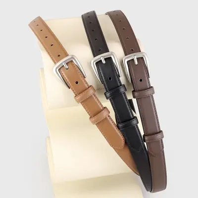Black Genuine Leather Women's Belt with Korean Pin Buckle