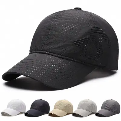 Men's Black Embroidered Perforated Cap