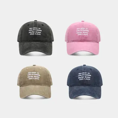 Spring Sunscreen Cap with "Calm Down" Text