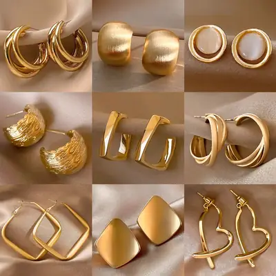 Gold 2-Circle Hanger Earrings for Women