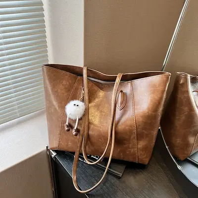 Retro Brown Leather Shoulder Bag for Women 2026