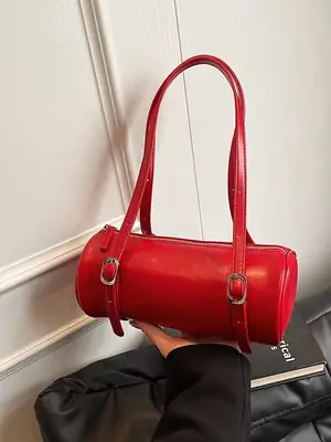Red Korean-Style Round Shoulder Bag 2026