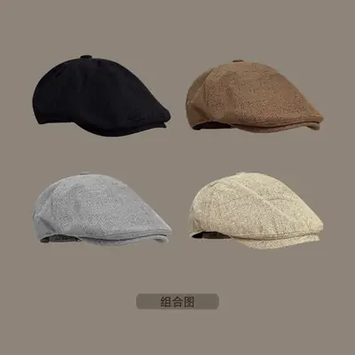 Women Linen Square Cap Brown Retro Forward Hat