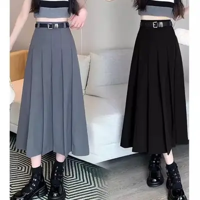 Black Pleated High Waist Skirt for Women Spring Summer
