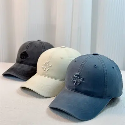 New Washed Cotton Letter Baseball Cap with Large Head Circumference, Korean Style Deep Top, Wide Brim, Small Face, Versatile Couple's Peaked Cap