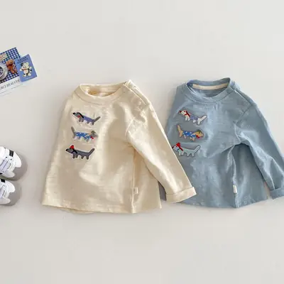 Children's Cotton T-Shirt with Cartoon Dog Design
