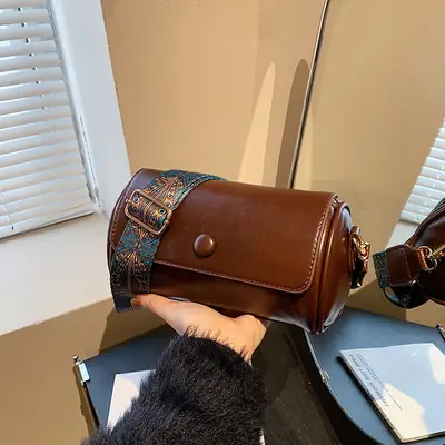 Women's Brown Leather Crossbody Bag with Wide Strap