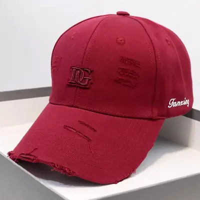 Women's Beige Hole D Letter Baseball Cap