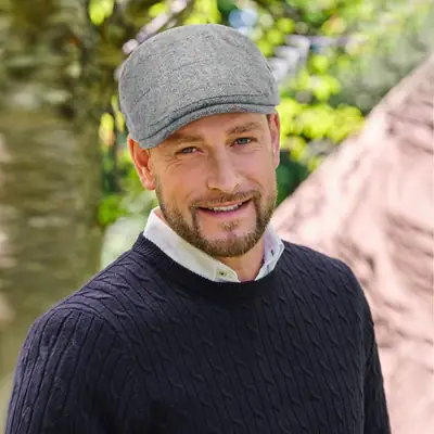 Men's Grey Quilted Flat Cap British Style Forward Cap