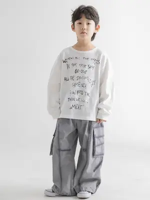 Boys Printed Long Sleeve T-Shirt Grey Pants Set Spring 2026