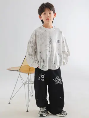 Boys Spring T-Shirt Loose Pullover Drop Shoulder Trendy Top