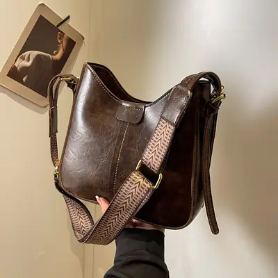 Women Crossbody Bag Brown Leather Textured 2026 Fashion