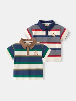 Boys Cotton Striped Polo Shirt Summer New Kids Korean Style