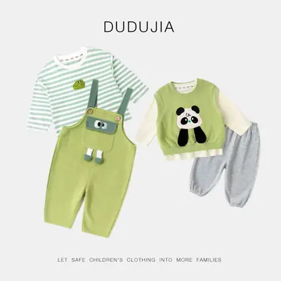 Pink Cat Print Baby Outfit Set for Boys Girls Spring