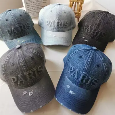 Vintage Wash Denim Baseball Cap Men Spring Summer Korean Style