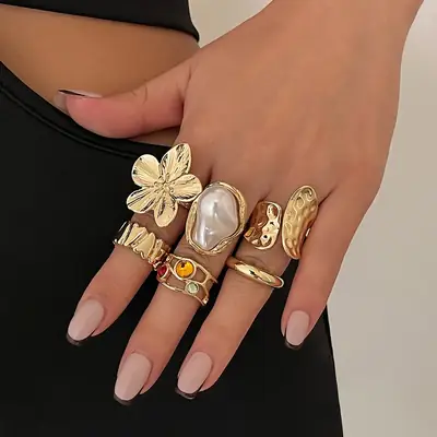 Gold Butterfly Flower Opening Rings Set for Women