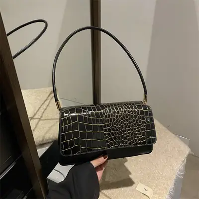 Black Croc Leather Handbag for Women