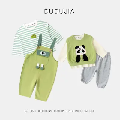 Dudu Jia Pink Cat Print Kids Strappy Suit Spring