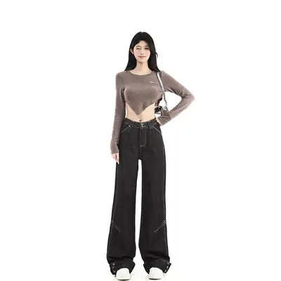 Dark Blue Cuffed Wide Leg Jeans for Tall Women