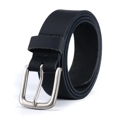 Men's Black Cowhide Belt with Silver Buckle