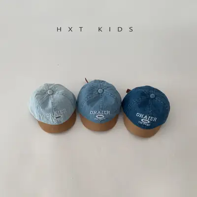 Baby Denim Cap with Letter Embroidery Blue Green Orange