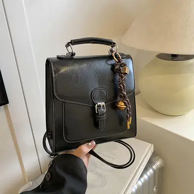 Black Leather Shoulder Crossbody Bag for Women 2025