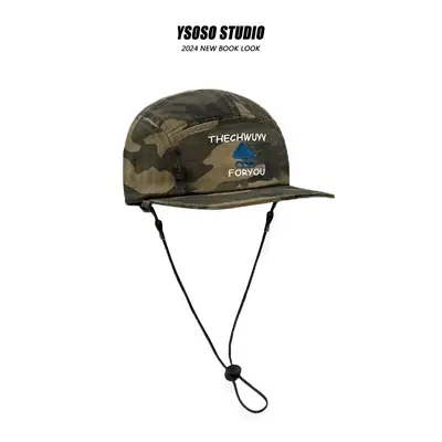 Men's Drawstring Camo Baseball Cap Street Retro Flat Eave