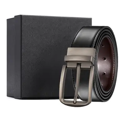 Men's Black Leather Belt with Zinc Buckle