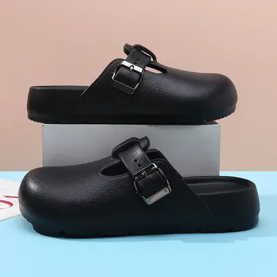 Women's Beige Beach Slip-On Shoes with Buckle Strap