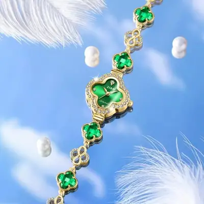 Jade Four-Leaf Clover Watch for Women