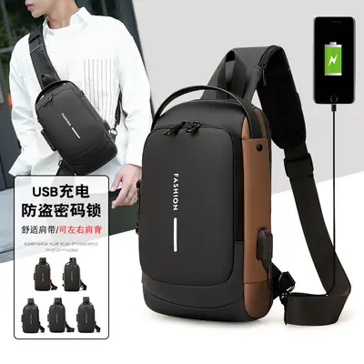 Men's Anti-Theft USB Charging Crossbody Bag Black Brown