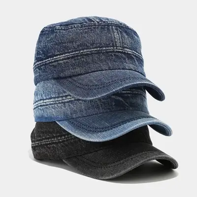 Denim Distressed Cap Men Women Retro Military Street Fashion