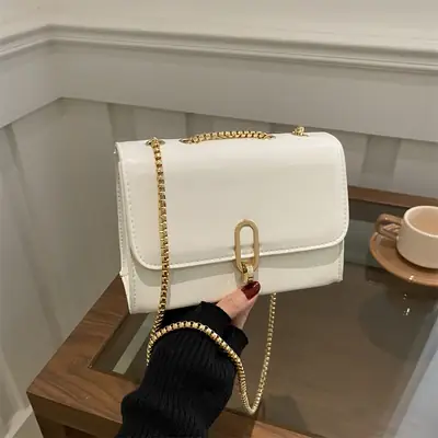 White Western Style Shoulder Bag with Gold Chain