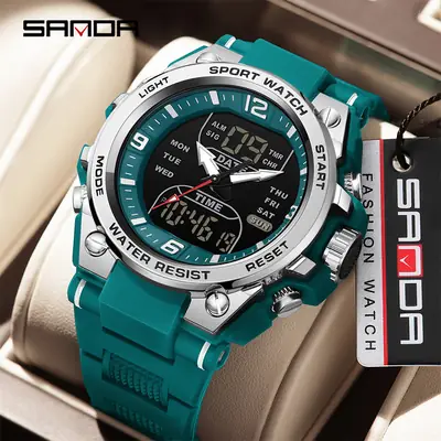 Sanda Orange Dual-Display Waterproof Sports Watch for Men