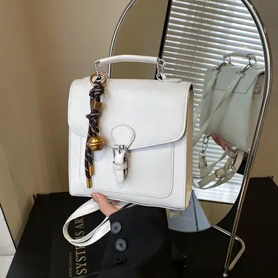 White Western Style Shoulder Bag with Gold Clasp