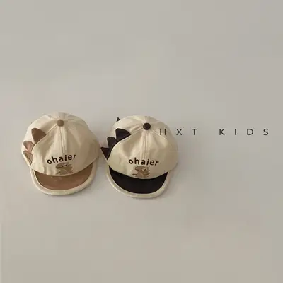 Baby Cap Soft Brim Dinosaur Embroidered Beige