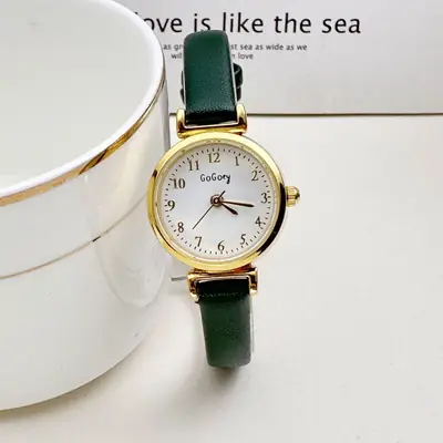 Women's Brown Leather Watch with Gold Dial