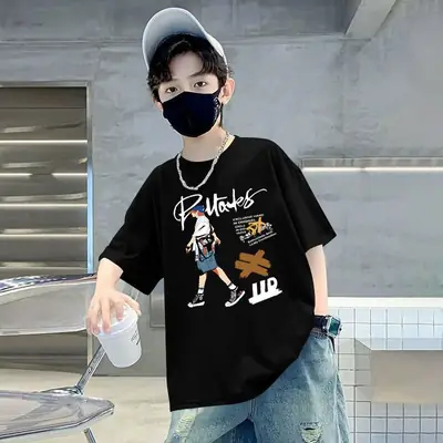 Kids Cotton Cartoon T-Shirt Green Short Sleeve Summer Wear