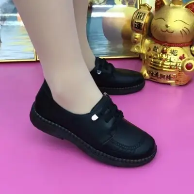 Black Soft Leather Casual Shoes for Women & Elderly