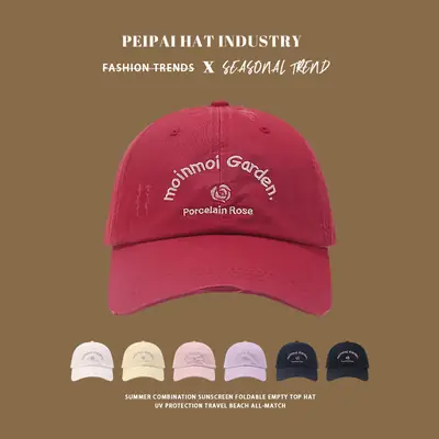 Women Pink Embroidered Baseball Cap with Buckle