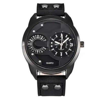 Men's Quartz Watch with Compass & Leather Strap
